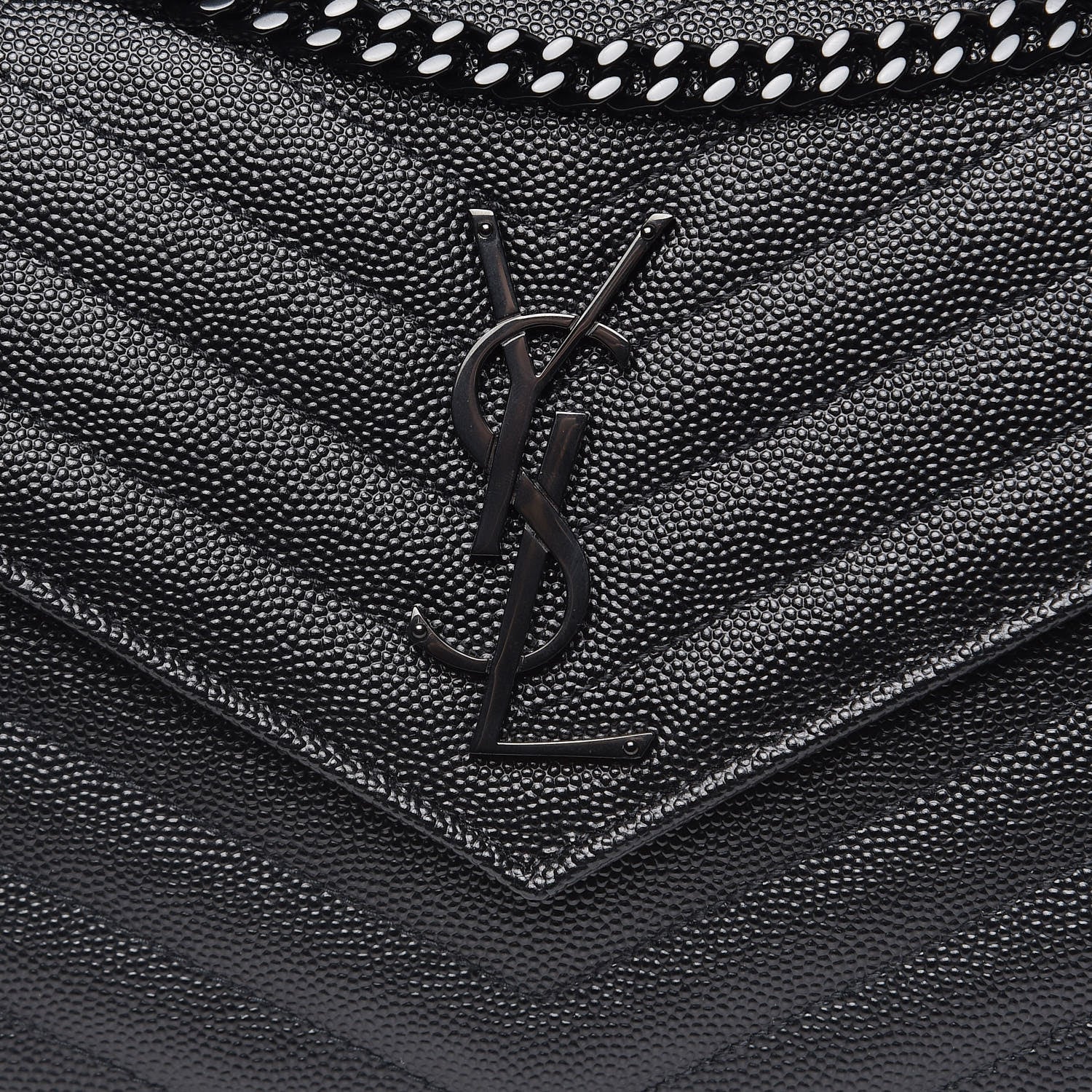 Saint Laurent Grain De Poudre Matelasse Chevron Monogram Chain Wallet Black 10 of 10