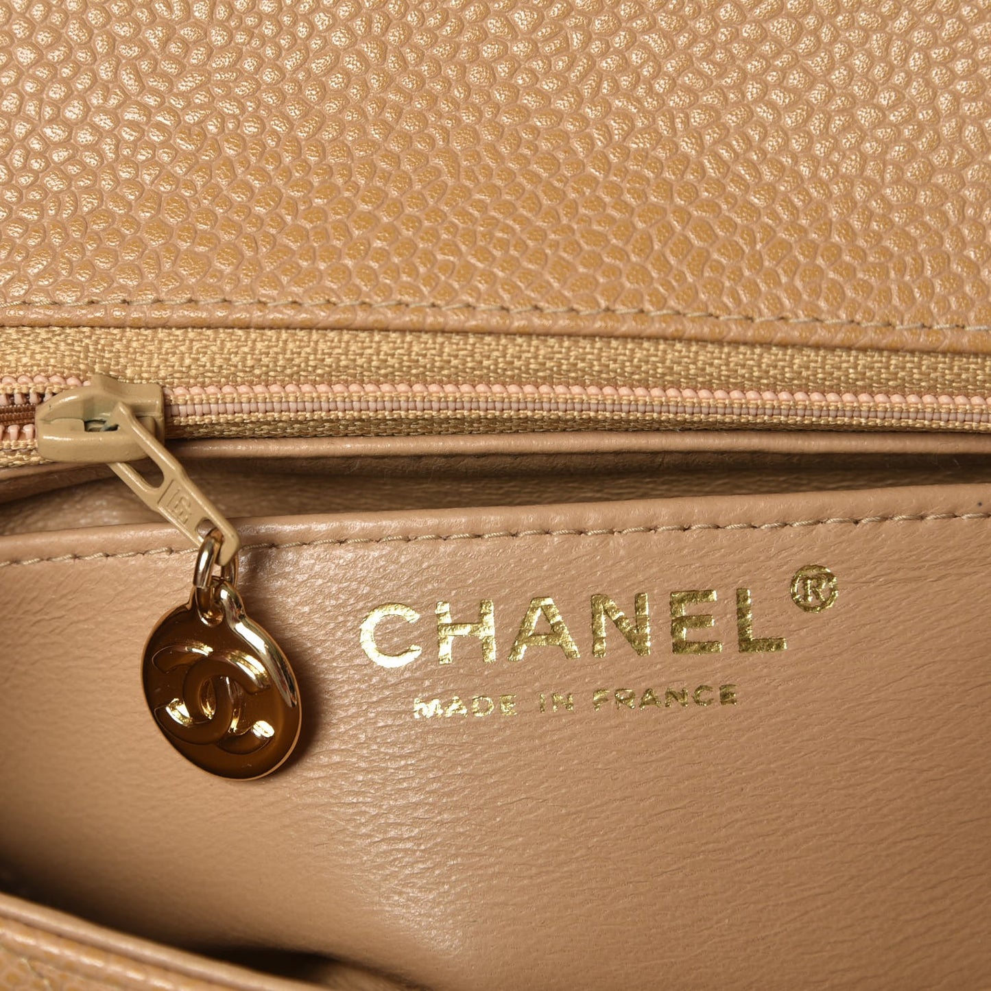 Caviar Quilted Mini Square Flap Beige