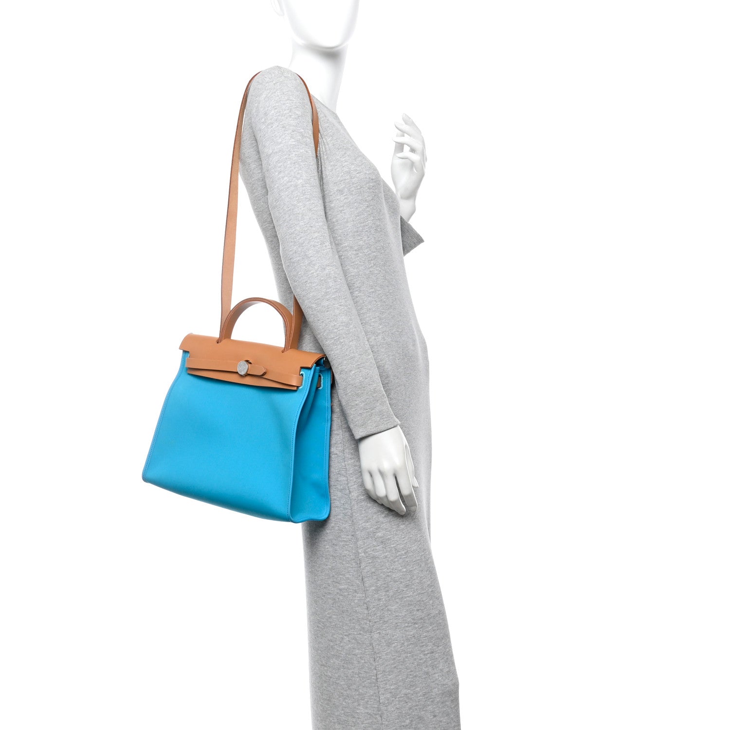 Hermes Vache Hunter Toile Herbag Zip 31 PM Bleu Azteque Menthe 2 of 11