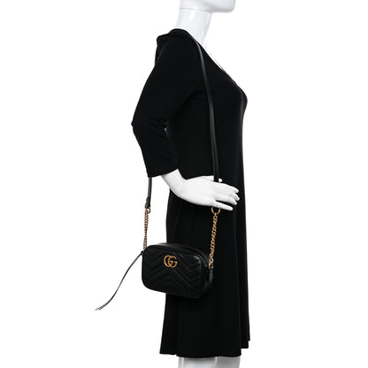 Gucci Calfskin Matelasse Mini GG Marmont Chain Shoulder Bag Black 2 of 12