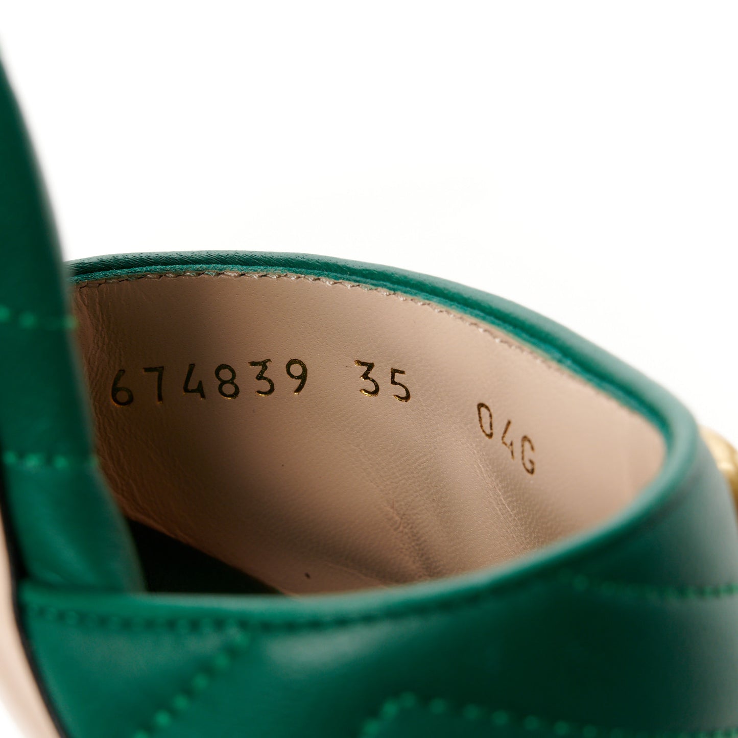 Nappa Matelasse GG Marmont 75mm Slide Sandals 35 Emerald