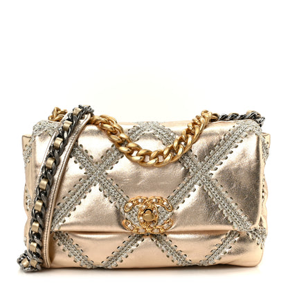 Chanel Metallic Calfskin Crochet Medium Chanel 19 Flap Gold 1 of 10