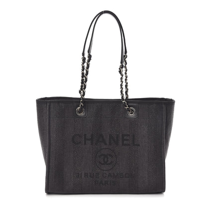 Chanel Mixed Fibers Striped Small Deauville Tote Black 1 of 11