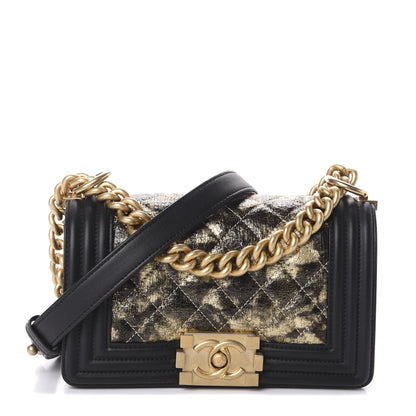 Chanel Metallic Crumpled Goatskin Small Boy Flap Black Gold 1 of 10