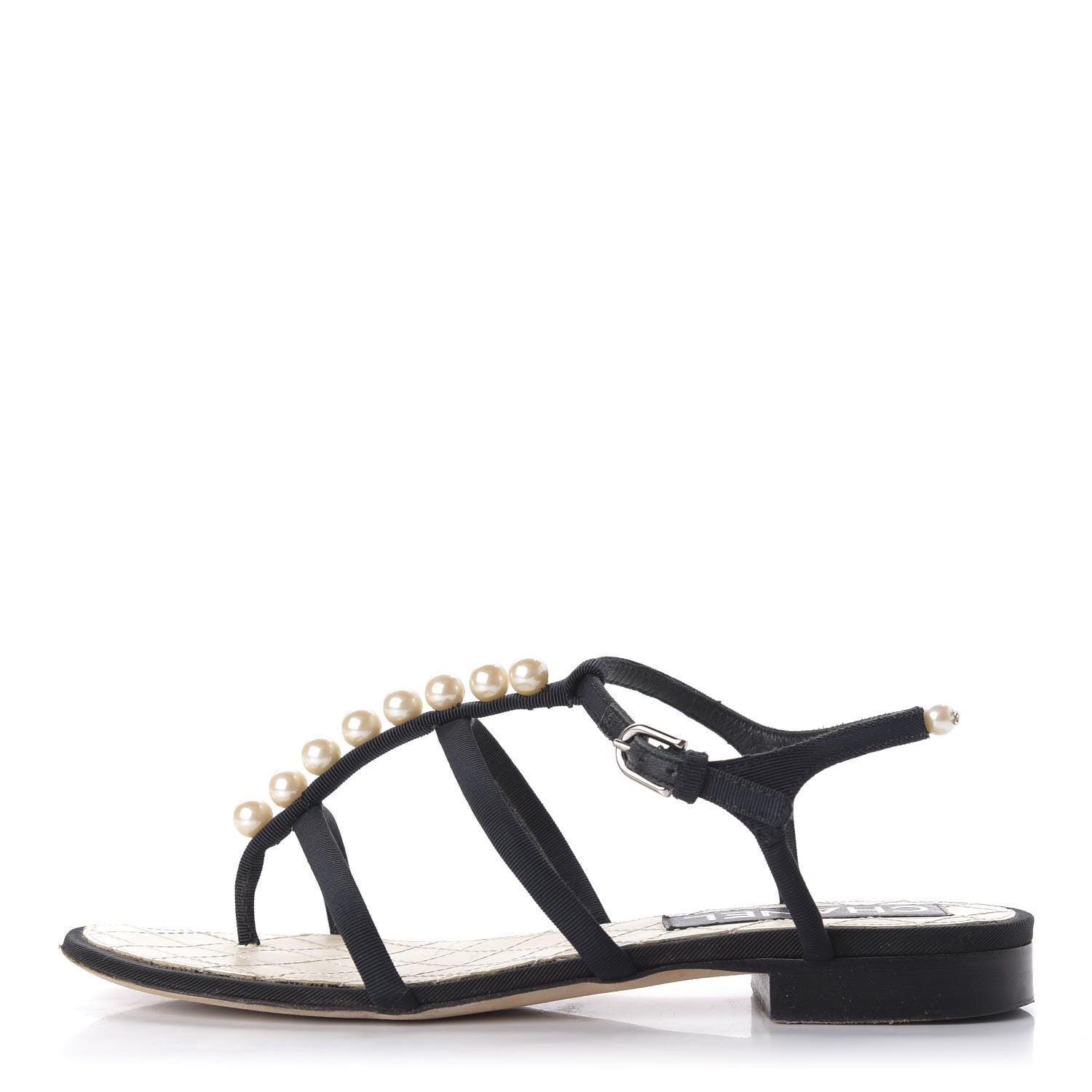 Chanel Grosgrain Pearl Sandals 35 Black 1 of 7