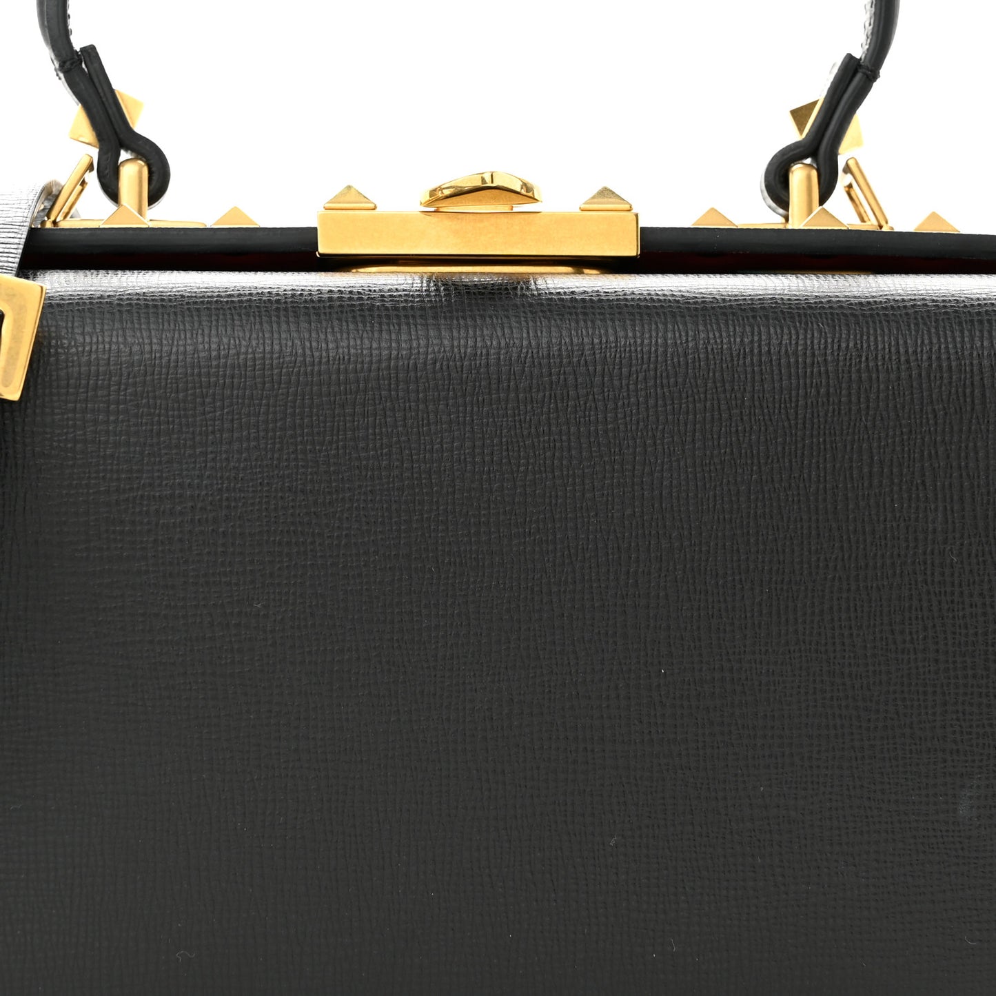 Grainy Calfskin Rockstud Alcove Box Top-Handle Bag Black