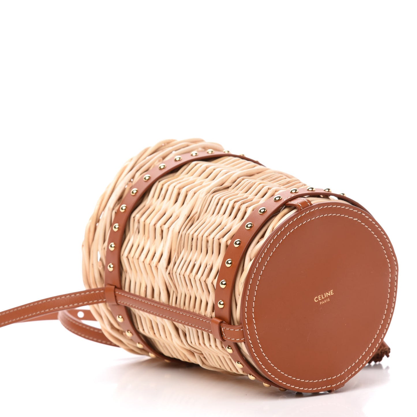 Wicker Calfskin Mini Panier Bucket Bag Natural Tan