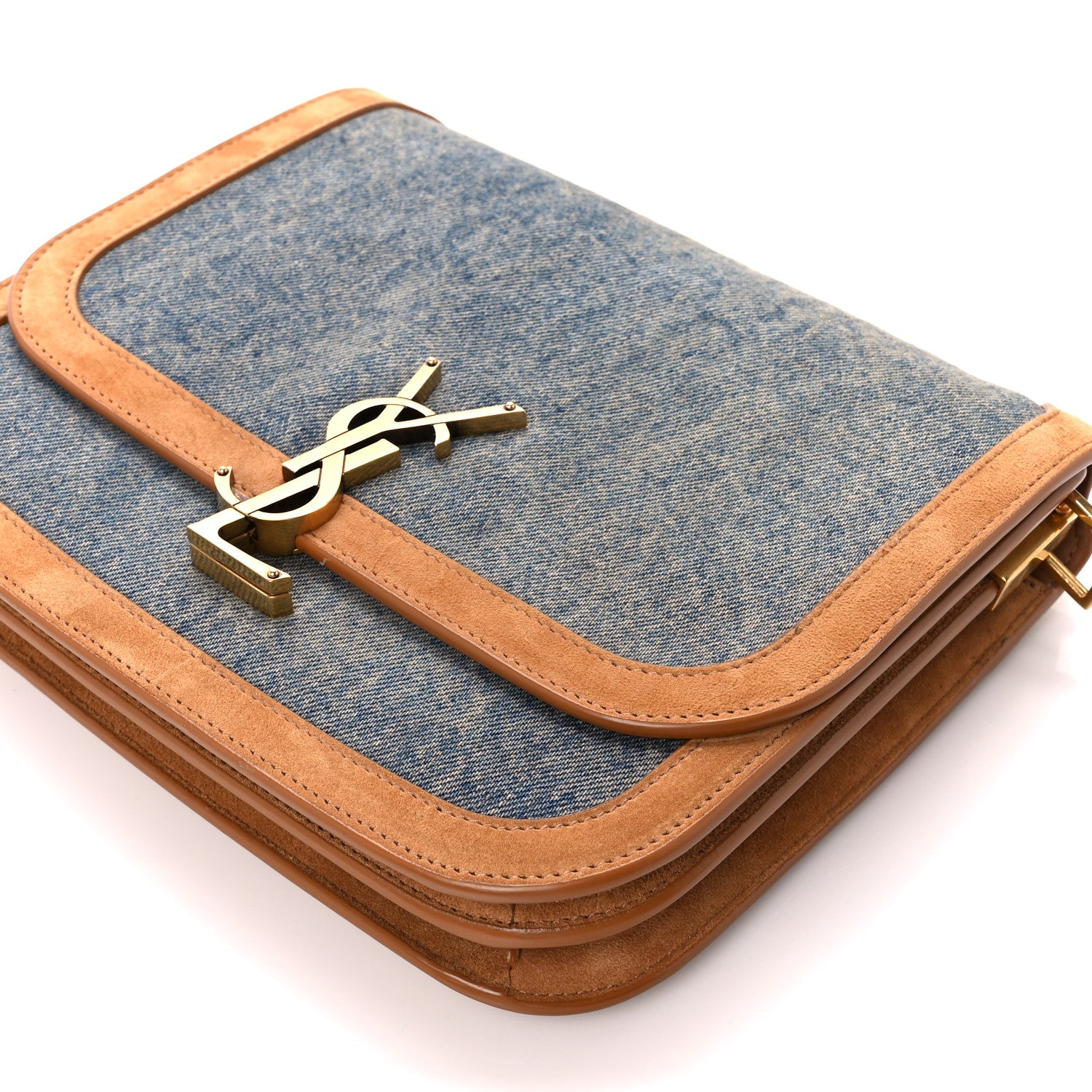 Saint Laurent Denim Suede Monogram Medium Solferino Soft Satchel Blue Cinnamon 11 of 11