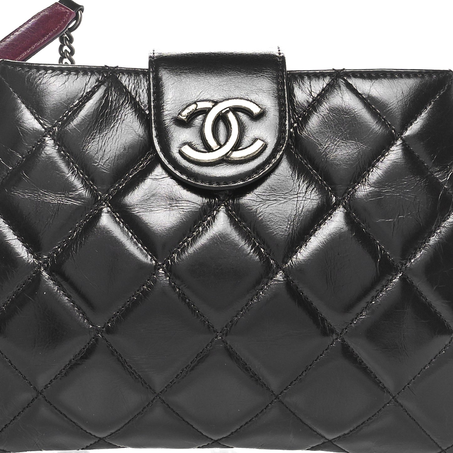 Glazed Calfskin Quilted Coco Pleats Clutch Black