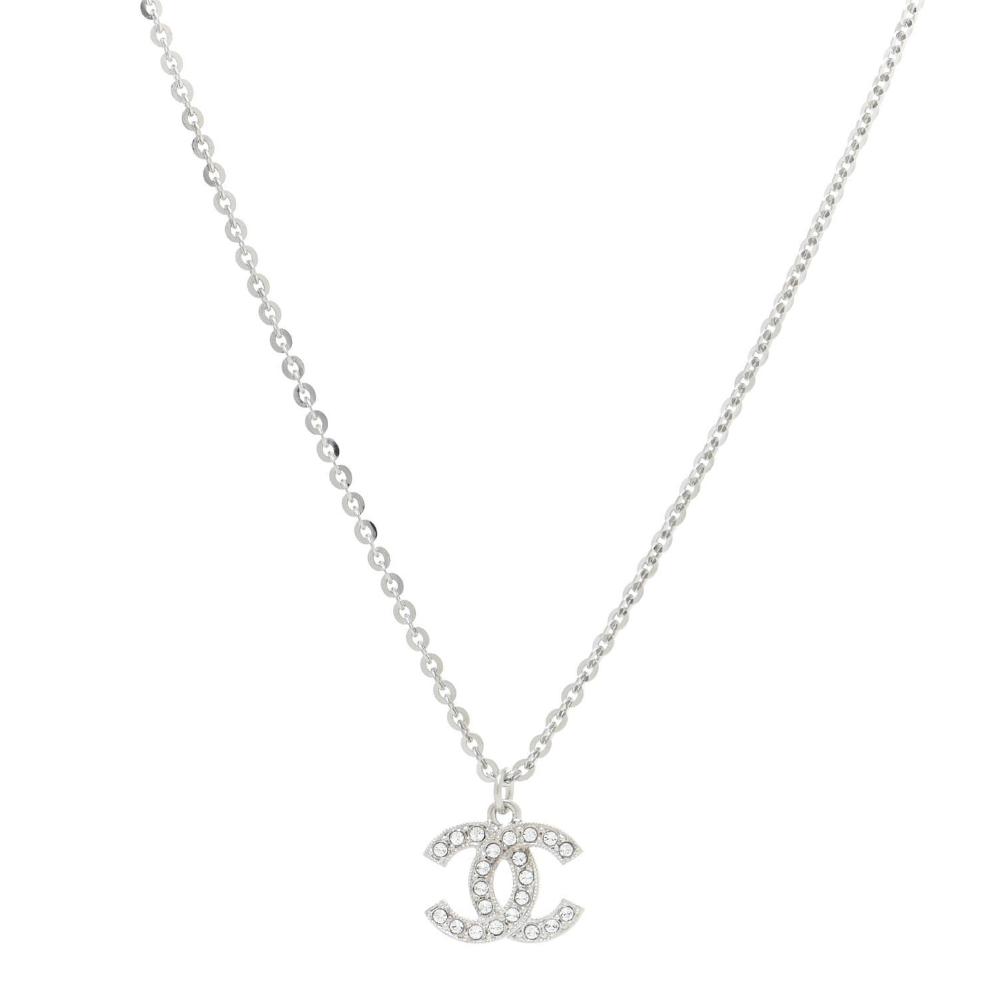 Crystal Pearl CC Pendant Necklace Silver Black