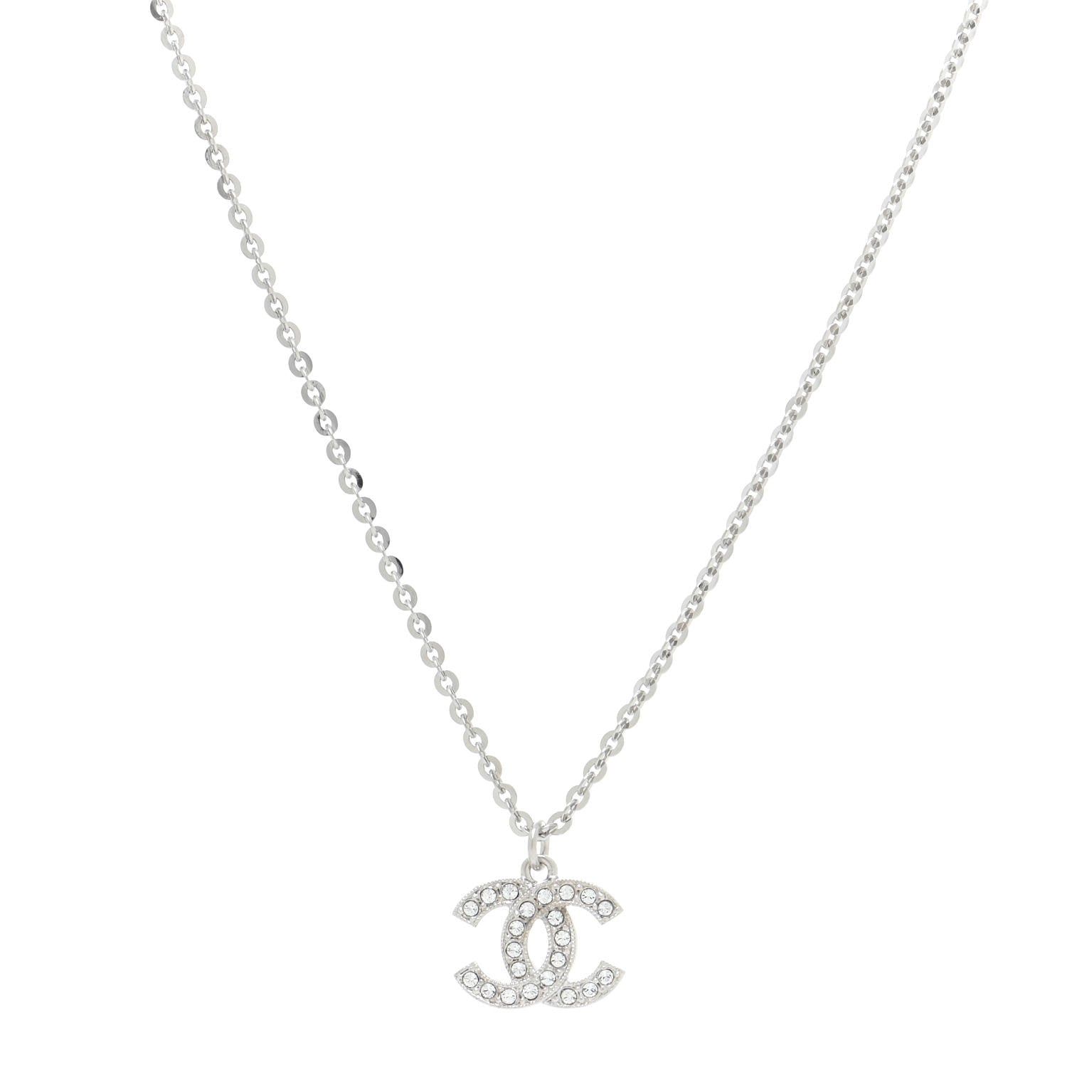 Chanel Crystal Pearl CC Pendant Necklace Silver Black 1 of 5