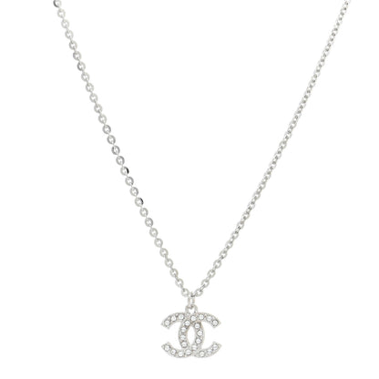 Chanel Crystal Pearl CC Pendant Necklace Silver Black 1 of 5