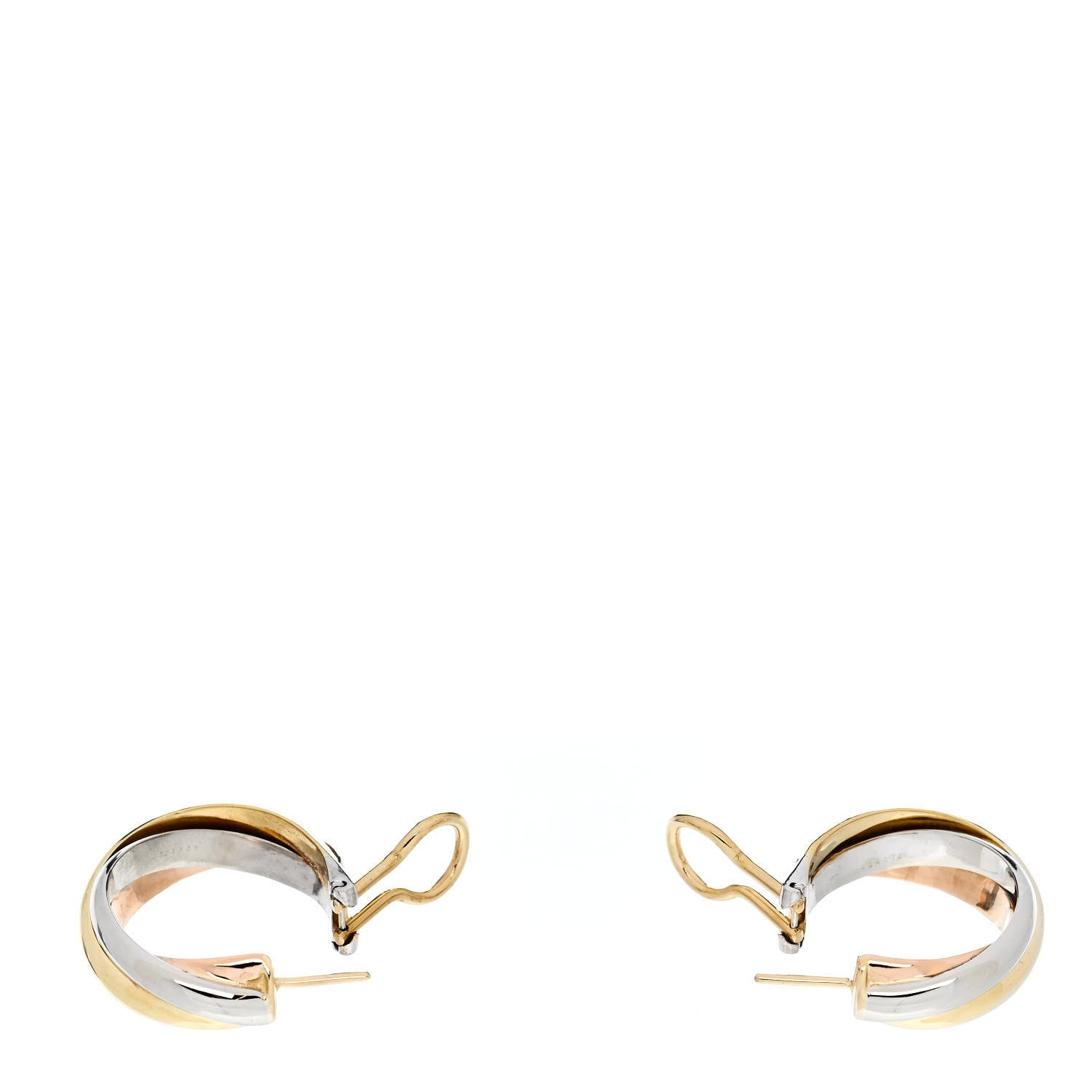 Cartier 18K Pink Yellow White Gold Classic Trinity Hoop Earrings 3 of 6