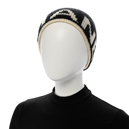 Chanel Cashmere Wool Silk Blend Logo Beanie Hat Black White 2 of 5