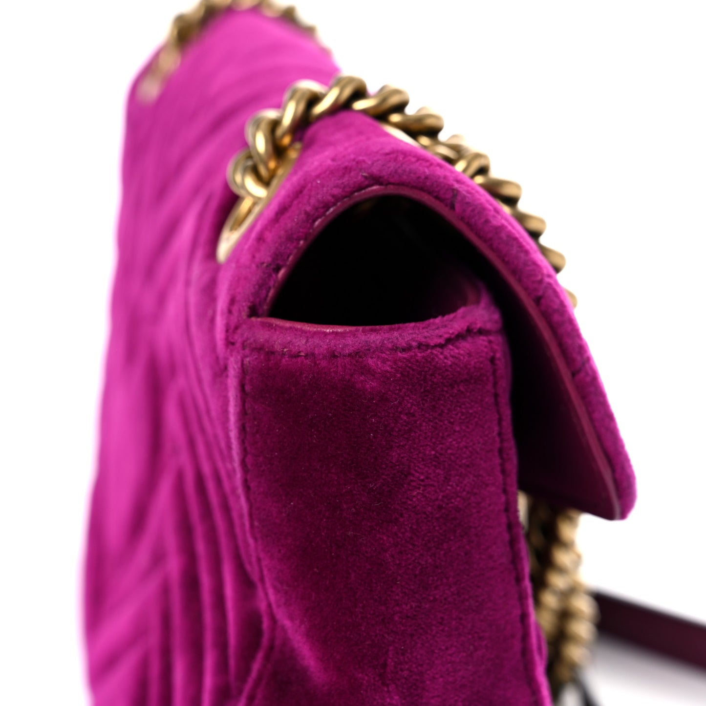 Velvet Matelasse Small GG Marmont Shoulder Bag Fuchsia Violet Cyclamen