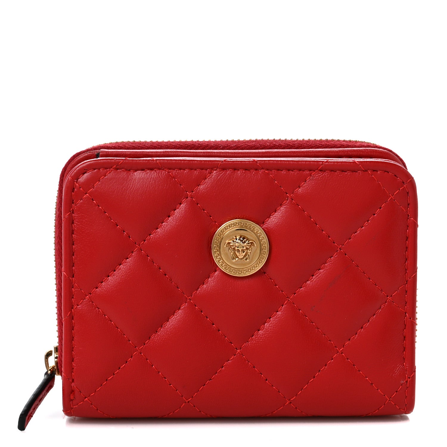 Versace Nappa Quilted Medusa Compact Zip Around Wallet Red 1 of 9