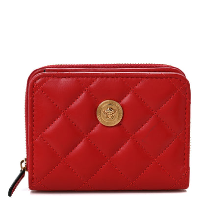 Versace Nappa Quilted Medusa Compact Zip Around Wallet Red 1 of 9