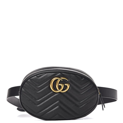 Gucci Calfskin Matelasse GG Marmont Belt Bag 95 38 Black 1 of 10