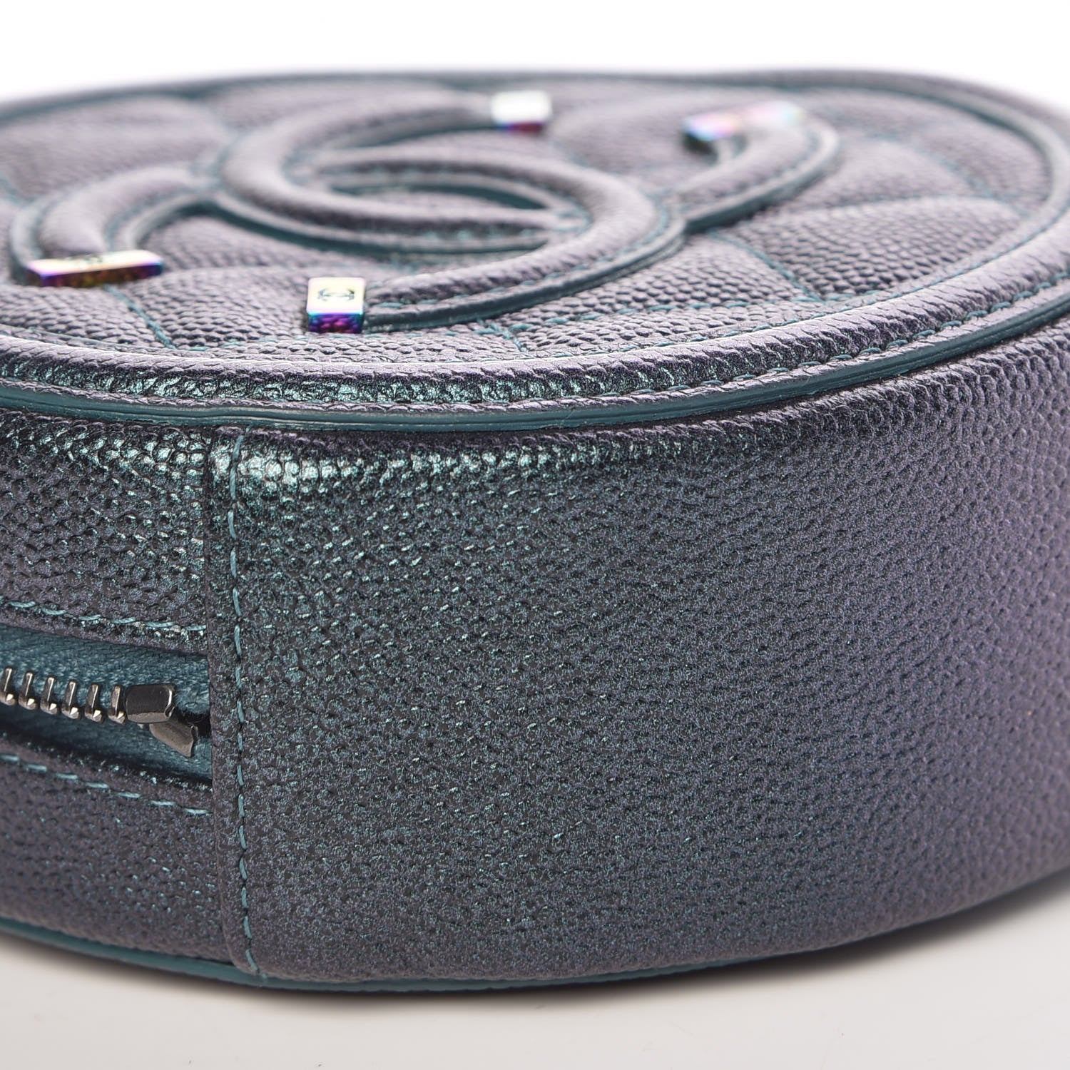 Chanel Iridescent Caviar Quilted Round Filigree Crossbody Dark Turquoise 7 of 10