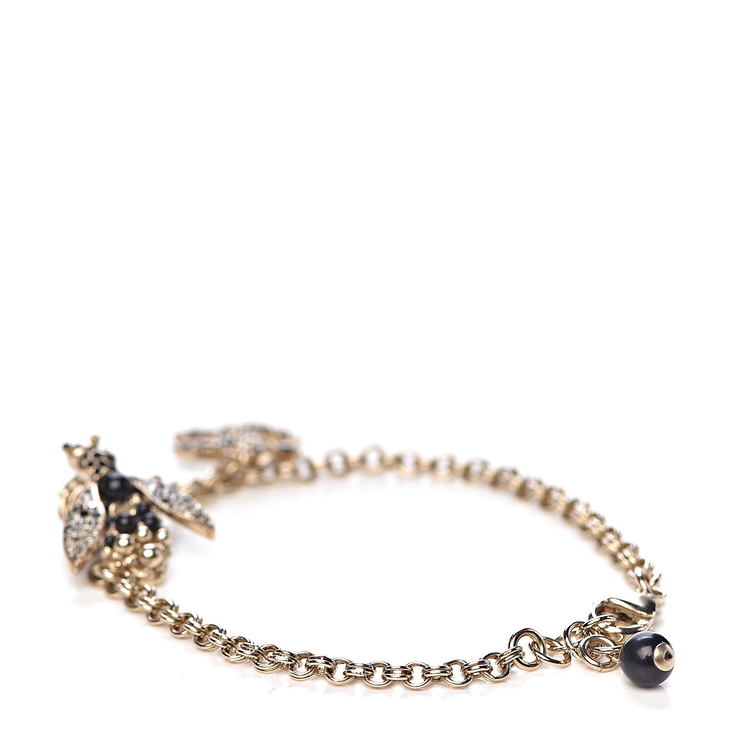 Chanel Crystal Chain Bee CC Charm Bracelet Gold Black 3 of 5
