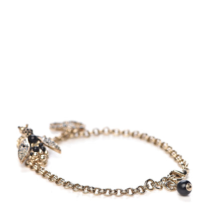 Chanel Crystal Chain Bee CC Charm Bracelet Gold Black 3 of 5