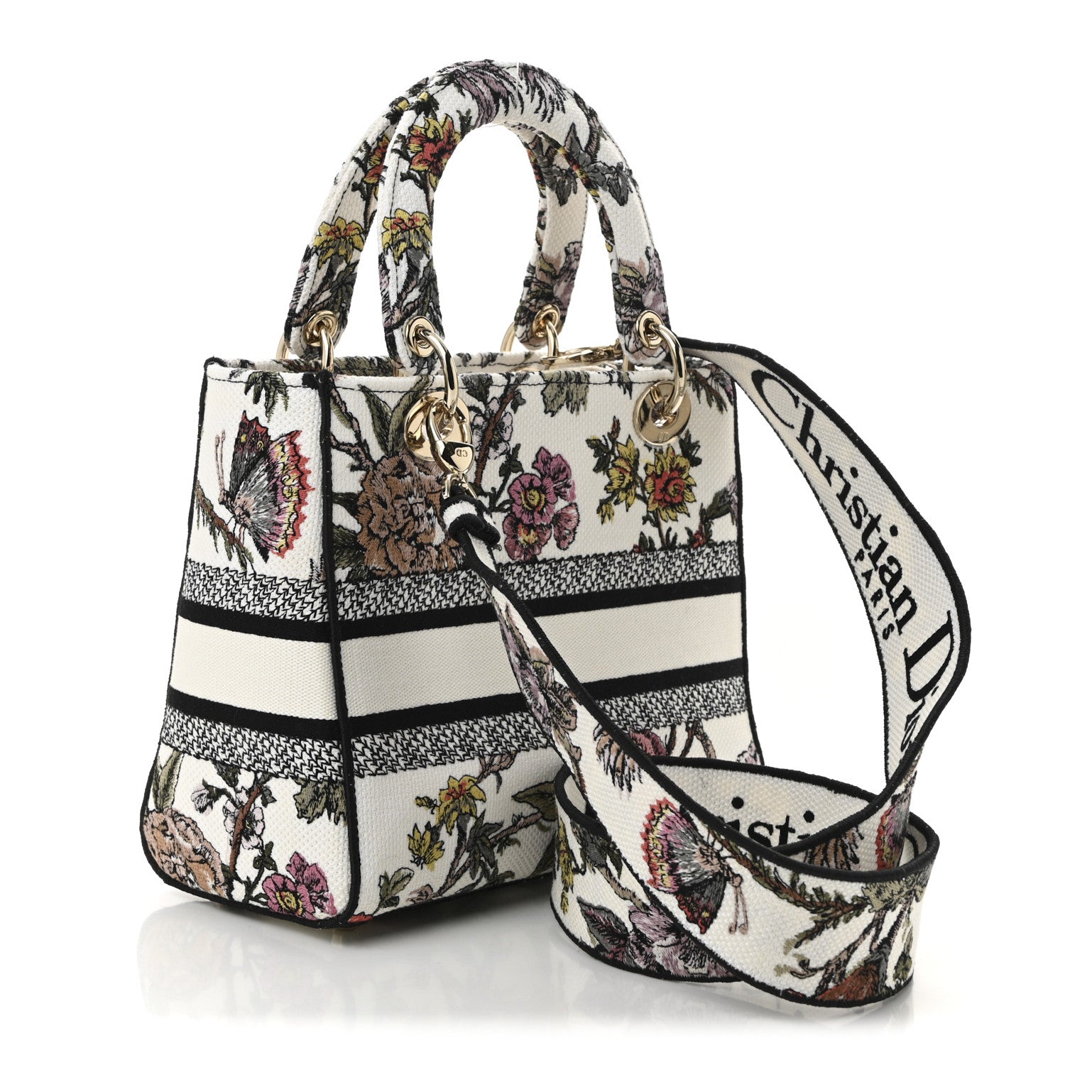 Christian Dior Canvas Embroidered Jardin Botanique Medium Lady D-Lite White Multicolor 3 of 11