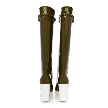 Valentino Garavani Patent Rockstud Knee High 15/100mm Wedge Boots 36 Lichen White 4 of 10