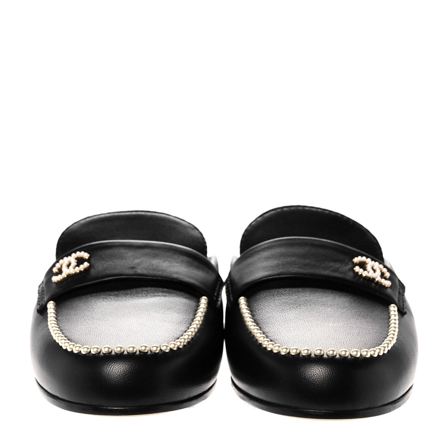Chanel Lambskin Pearl CC Mules 38.5 Black 2 of 9