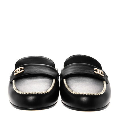 Chanel Lambskin Pearl CC Mules 38.5 Black 2 of 9
