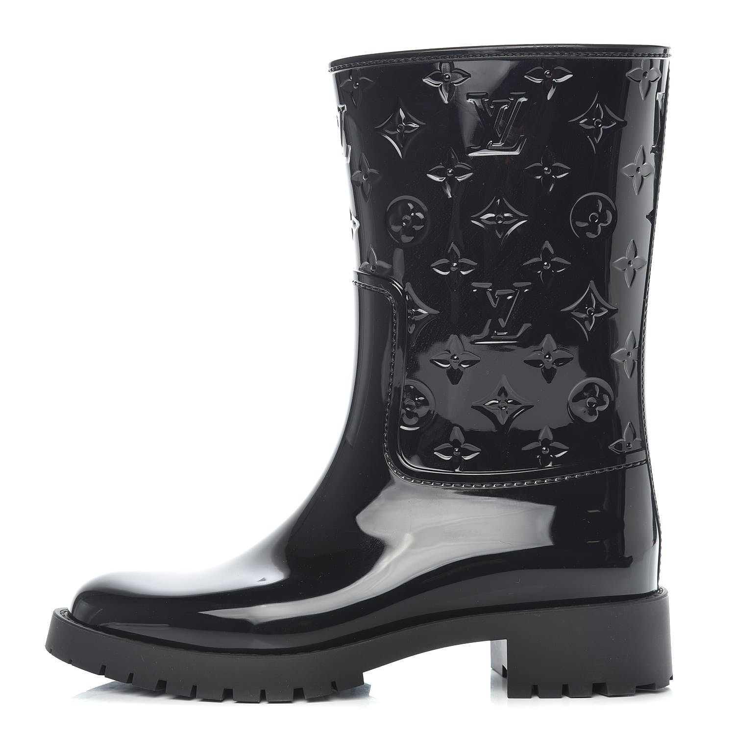 Louis Vuitton Rubber Embossed Monogram Drops Flat Half Boots 40 Black 1 of 8