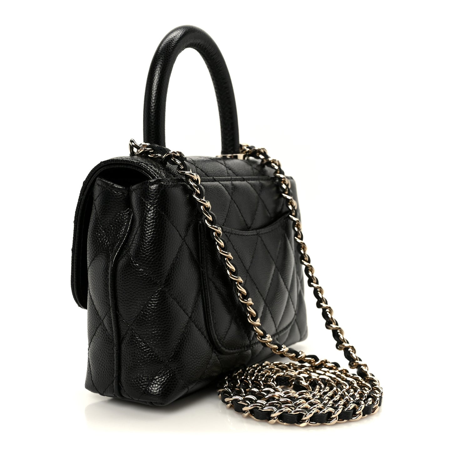 Caviar Quilted Coco Handle Clutch With Chain Black