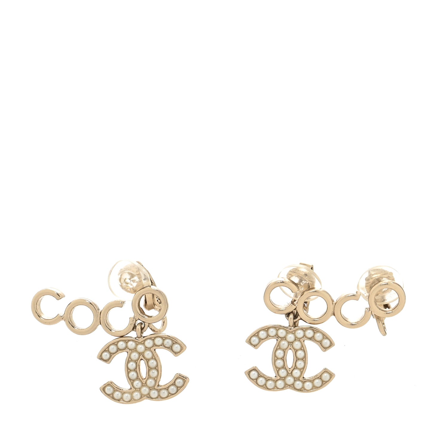 Metal Pearl CC Coco Climber Clip On Earrings Gold