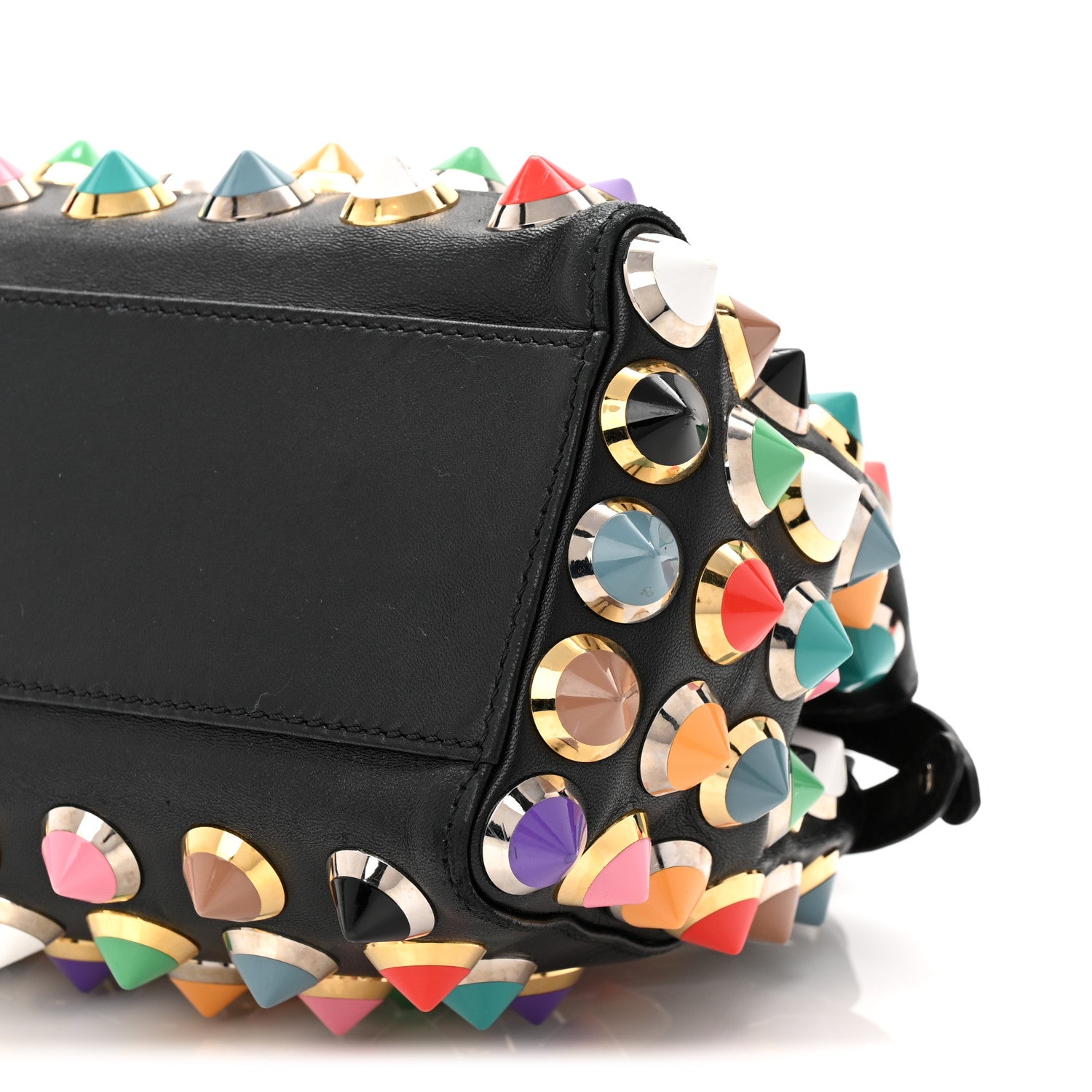 Fendi Nappa Studded Mini Peekaboo Iconic Satchel Black Multicolor 10 of 10