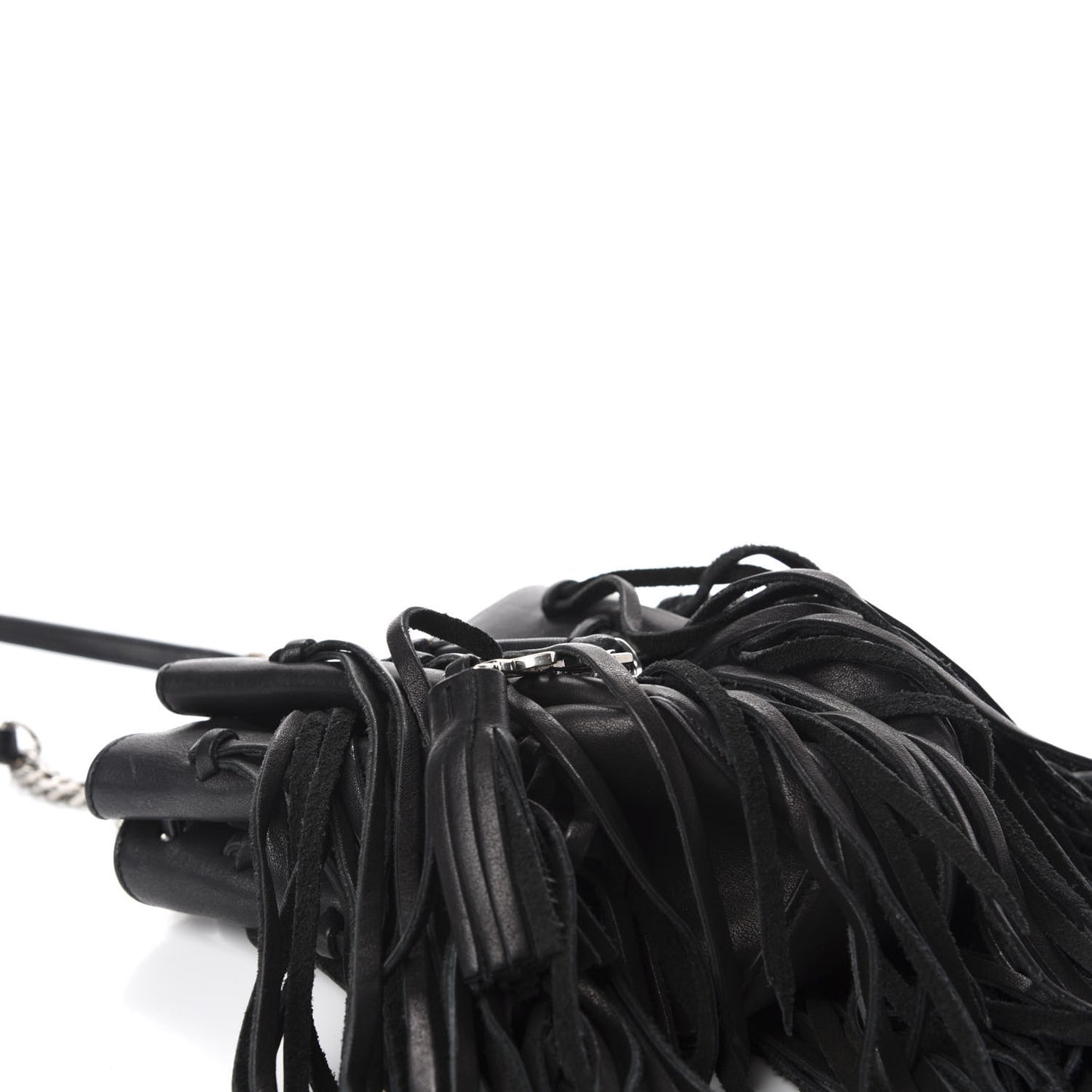 Calfskin Fringe Monogram Mini Bourse Bucket Bag Black