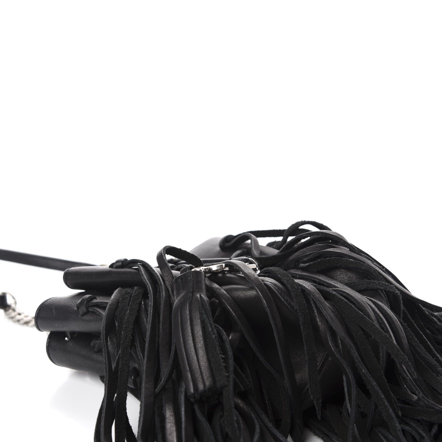 Saint Laurent Calfskin Fringe Monogram Mini Bourse Bucket Bag Black 3 of 8