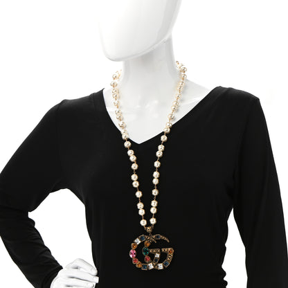 Gucci Crystal Pearl Marmont Necklace Aged Gold Multicolor 2 of 6