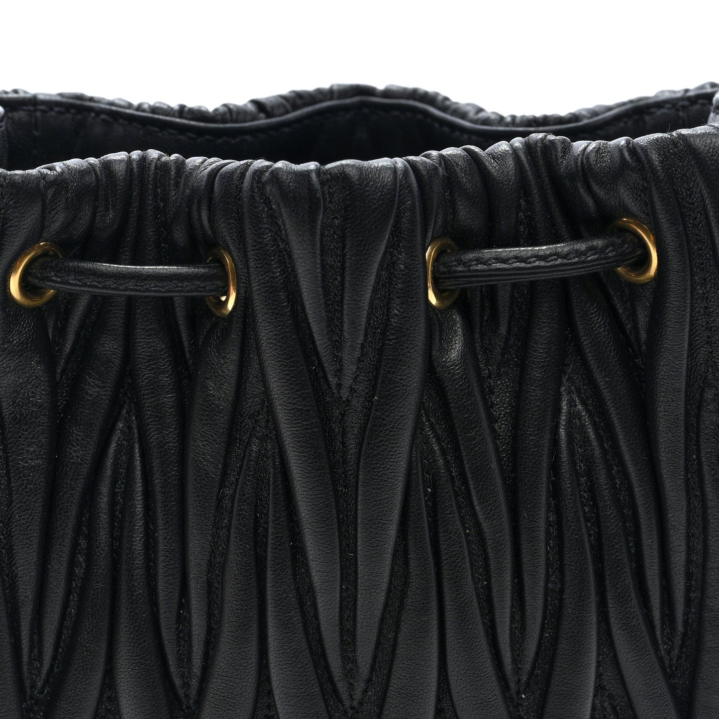 Nappa Matelasse Mini Drawstring Bucket Bag Black