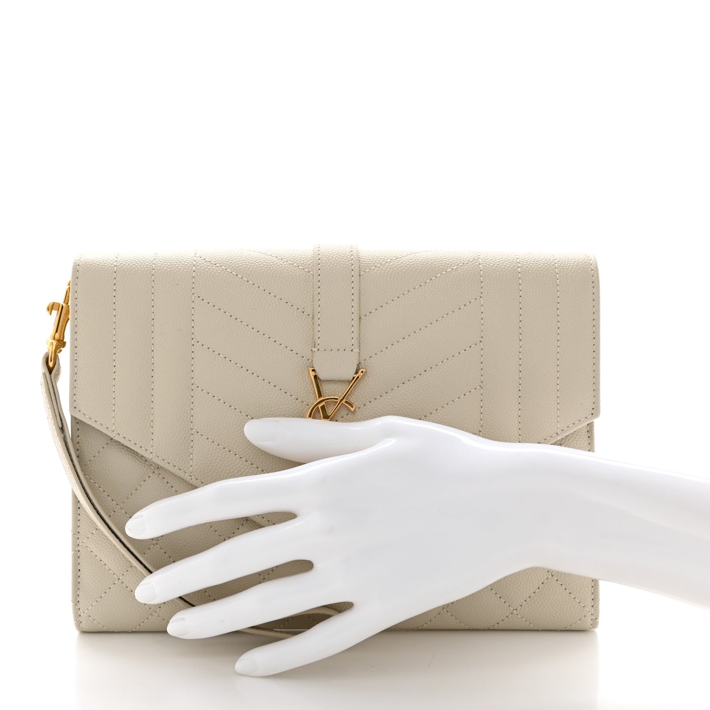 Grain De Poudre Textured Mixed Matelasse Triquilt Monogram Clutch Blanc Vintage