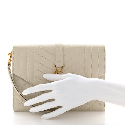 Saint Laurent Grain De Poudre Textured Mixed Matelasse Triquilt Monogram Clutch Blanc Vintage 2 of 7