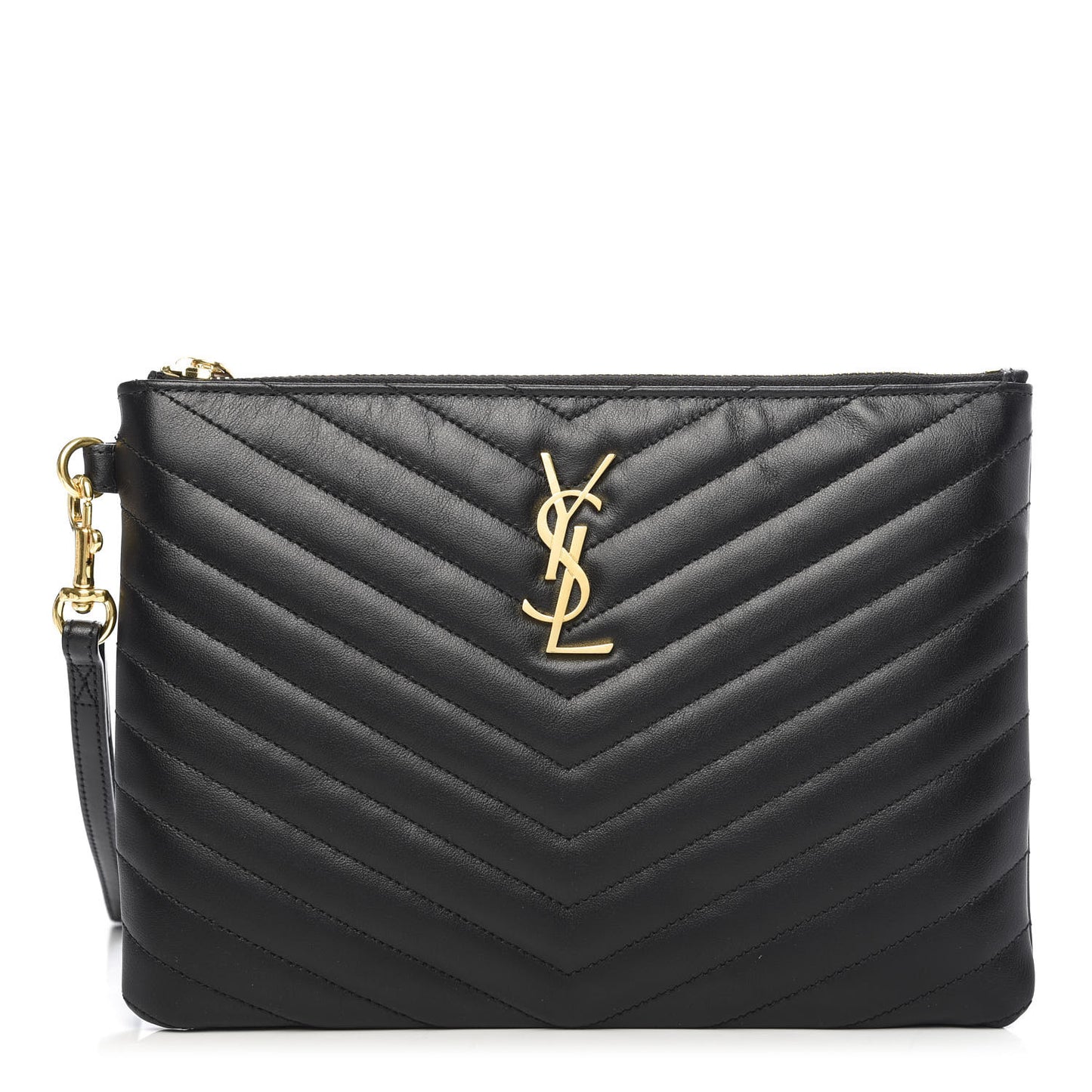 Calfskin Matelasse Chevron Monogram A5 Wristlet Black