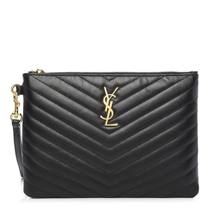 Saint Laurent Calfskin Matelasse Chevron Monogram A5 Wristlet Black 1 of 7
