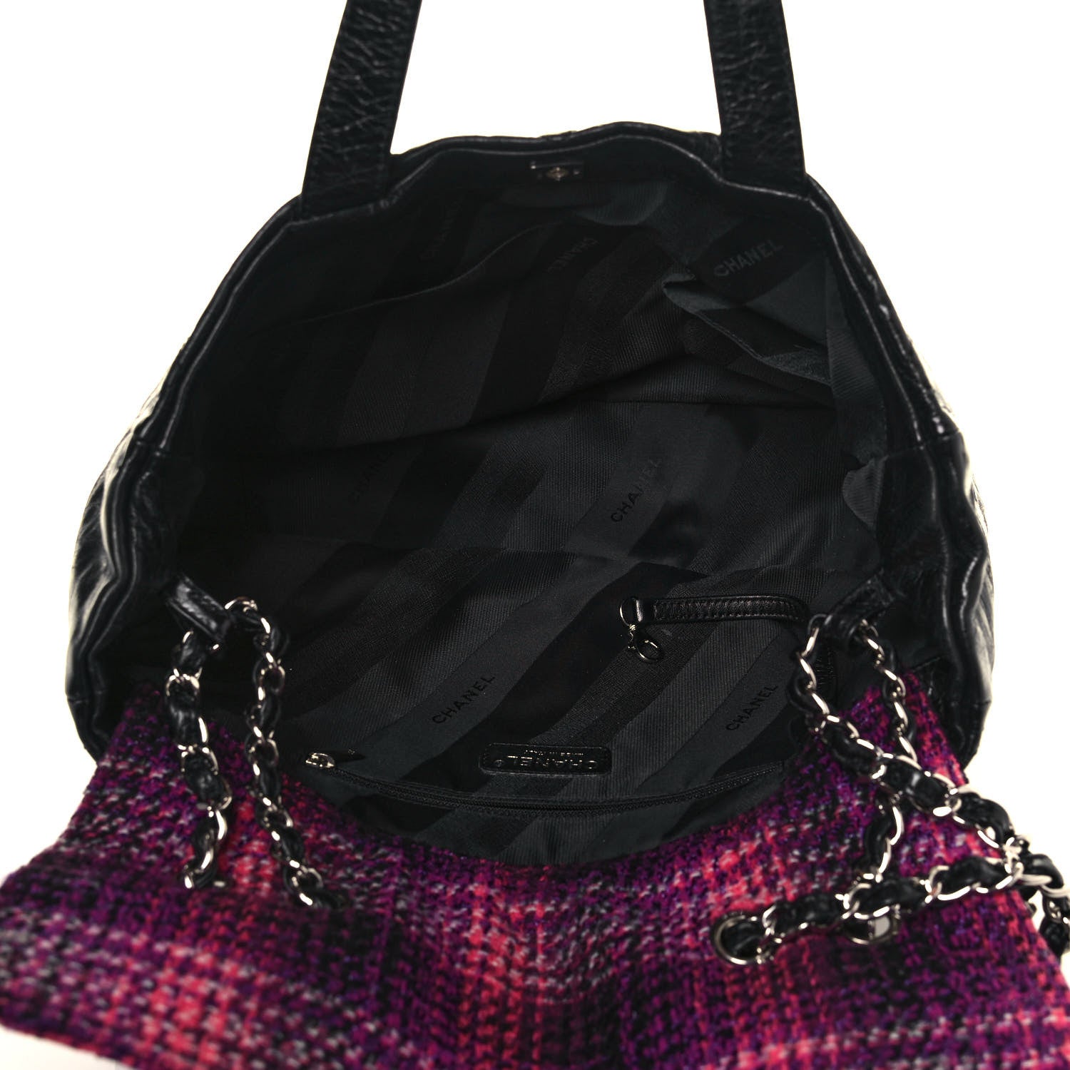 Chanel Glazed Calfskin Quilted Tweed Portobello Tote Black Pink 5 of 15