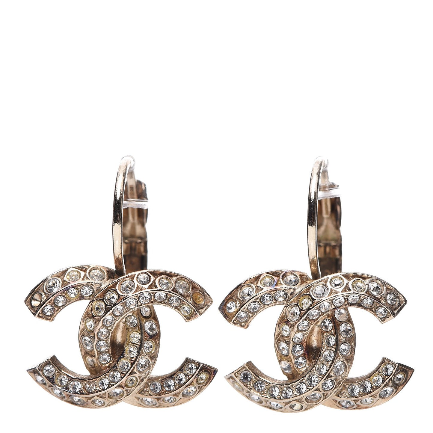 Crystal CC Dangle Earrings Gold