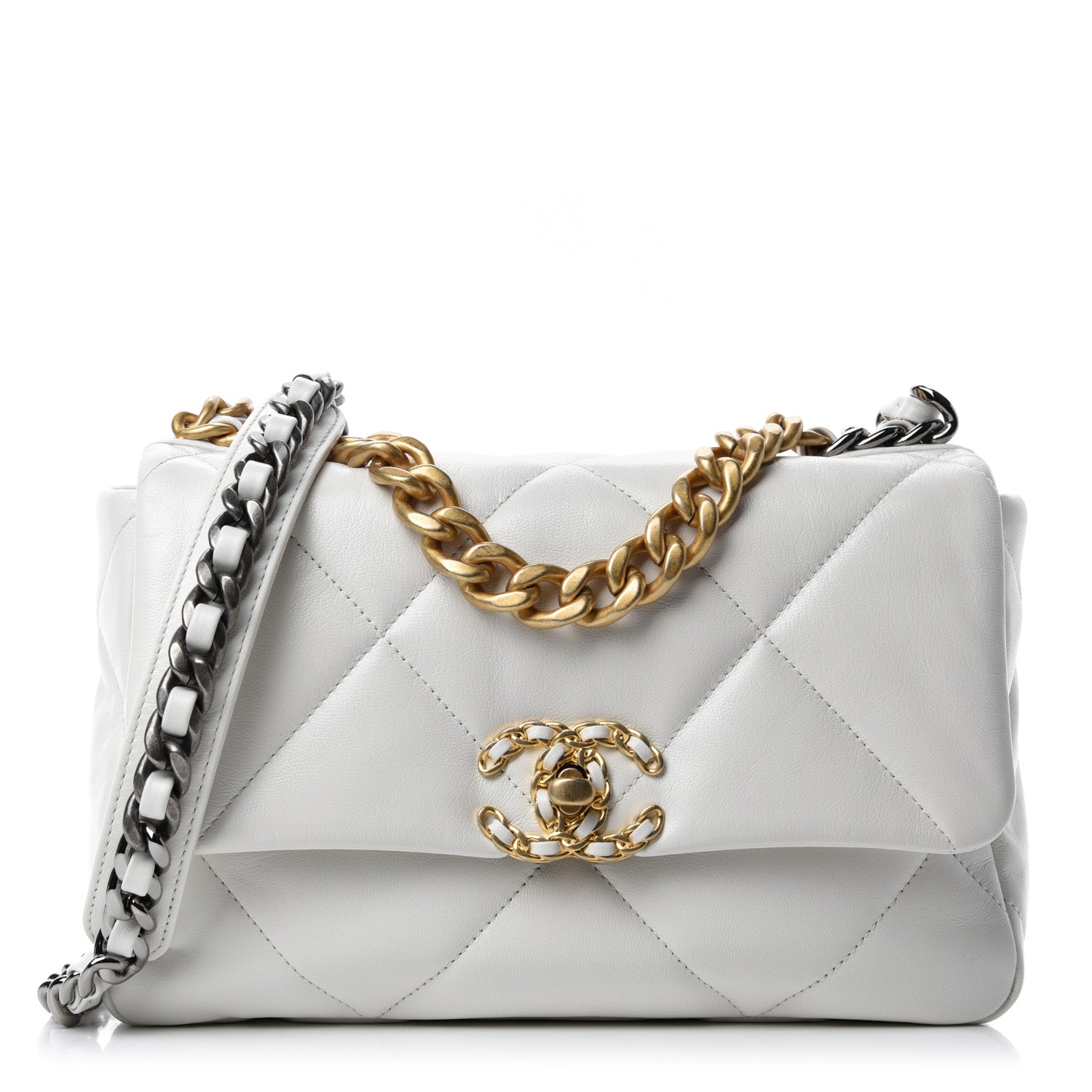 Chanel Goatskin Quilted Medium Chanel 19 Flap White 1 of 11
