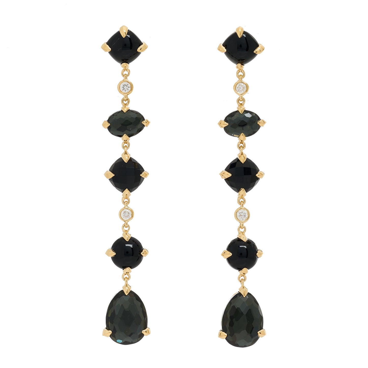 18K Yellow Gold Diamond Black Onyx Green Orchid Chatelaine Drop Earrings