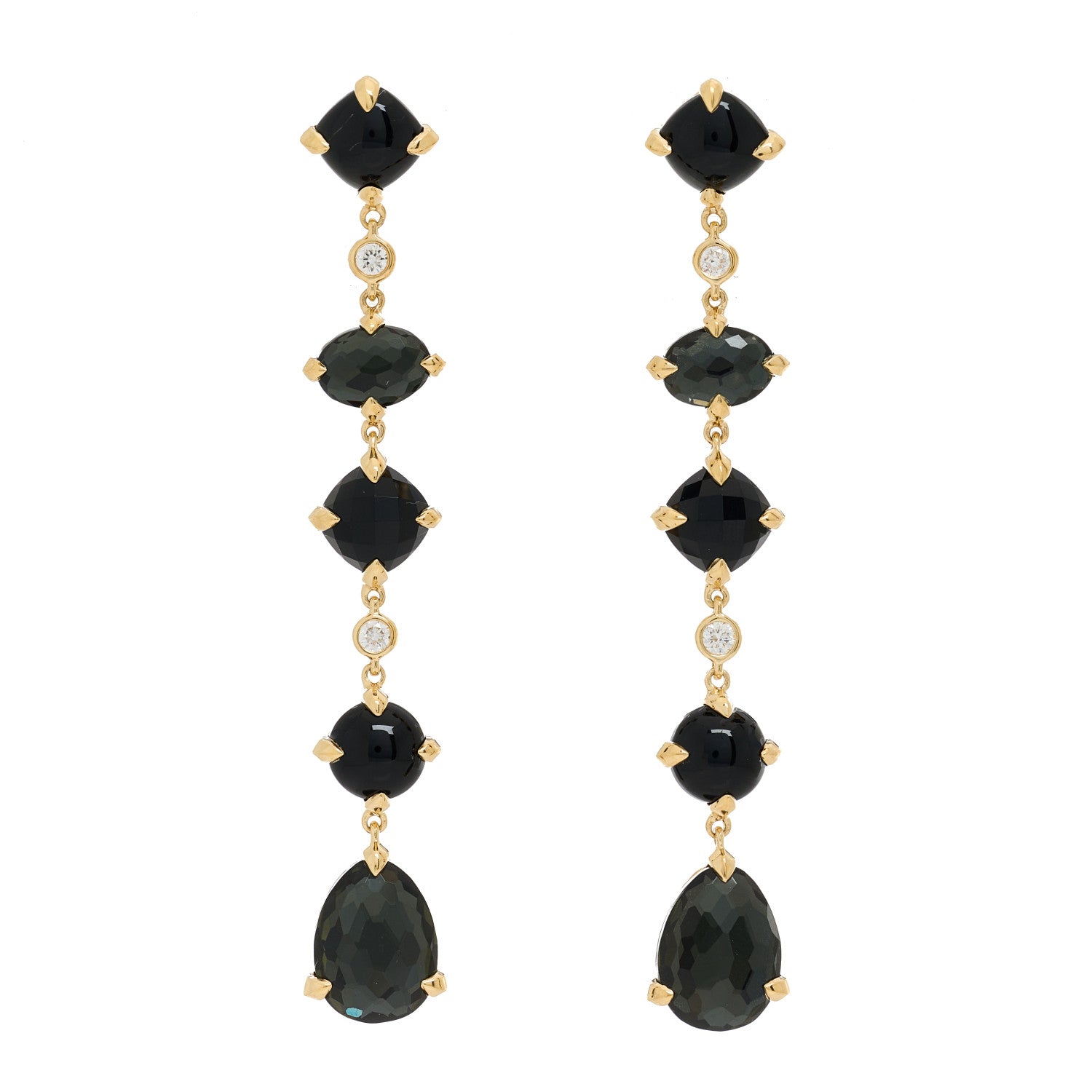 David Yurman 18K Yellow Gold Diamond Black Onyx Green Orchid Chatelaine Drop Earrings 1 of 5