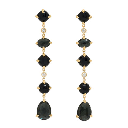 David Yurman 18K Yellow Gold Diamond Black Onyx Green Orchid Chatelaine Drop Earrings 1 of 5