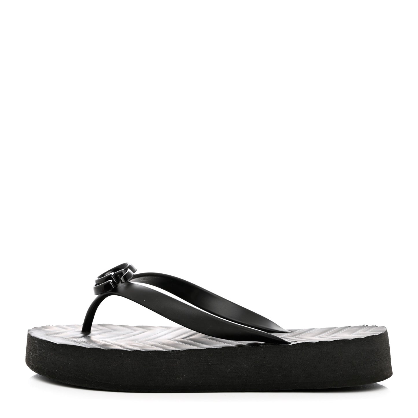 Rubber Chevron Womens GG Thong Sandals 37 Black