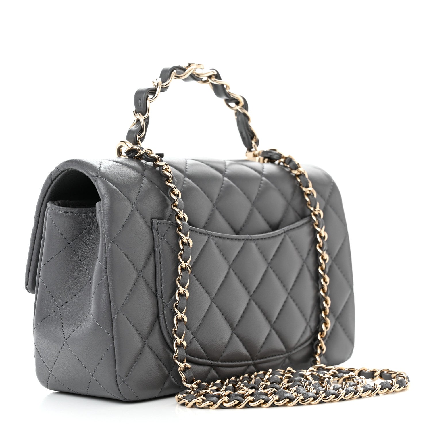 Chanel Lambskin Quilted Mini Chain Top Handle Rectangular Flap Grey 3 of 10