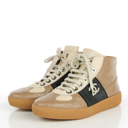 Chanel Calfskin Quilted Hightop Tennis Shoes 35.5 Light Brown 3 of 9